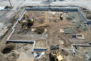 Construction site of NEW Health Newport with tractors