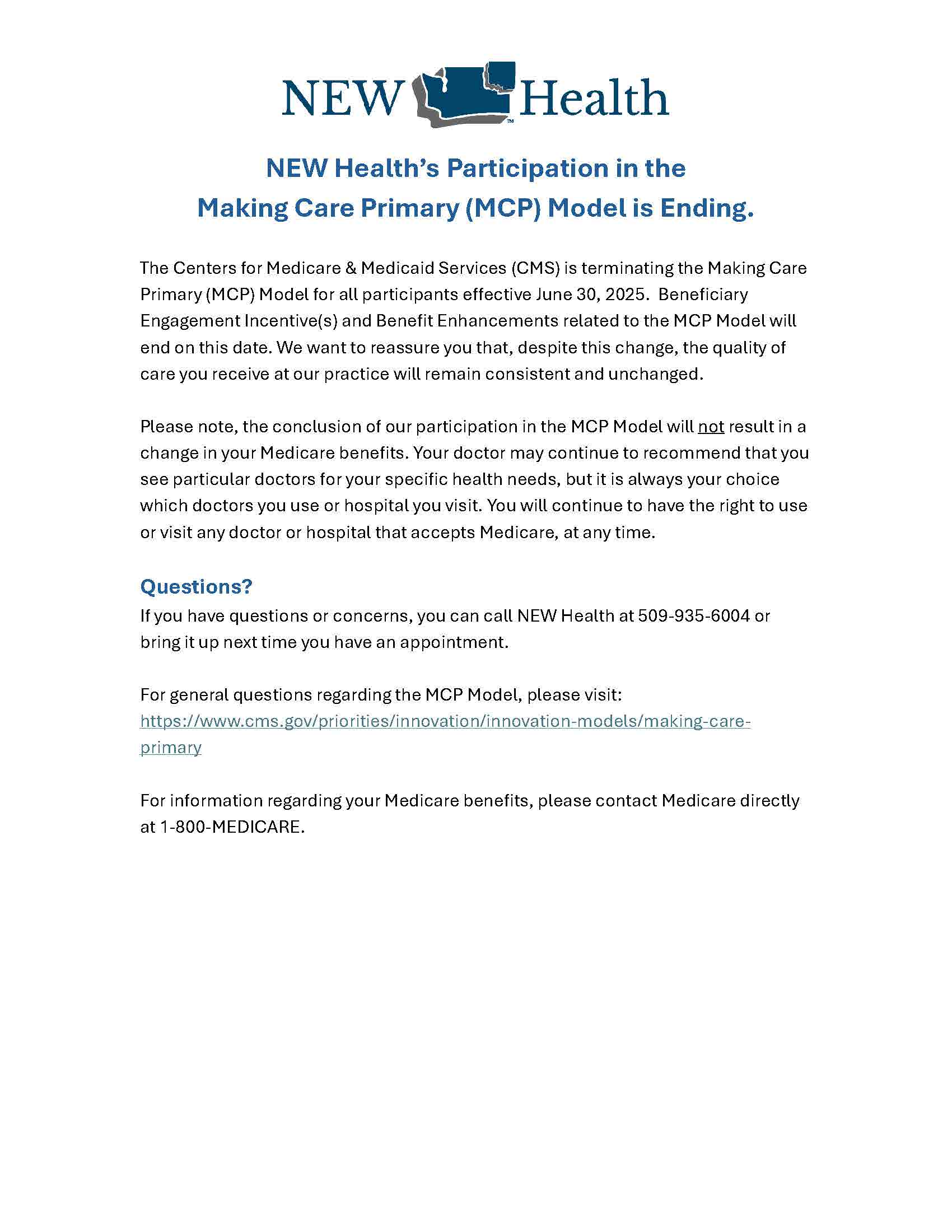 MCP Beneficiary Notification of Termination NEW Health MCP Beneficiary Notification of Termination NEW Health