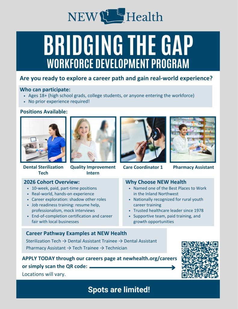 2026 Bridging the Gap program. Gain real-world experience as a Dental Sterilization Tech, Quality Improvement Intern, Care Coordinator 1, or Pharmacy Assistant. Apply today